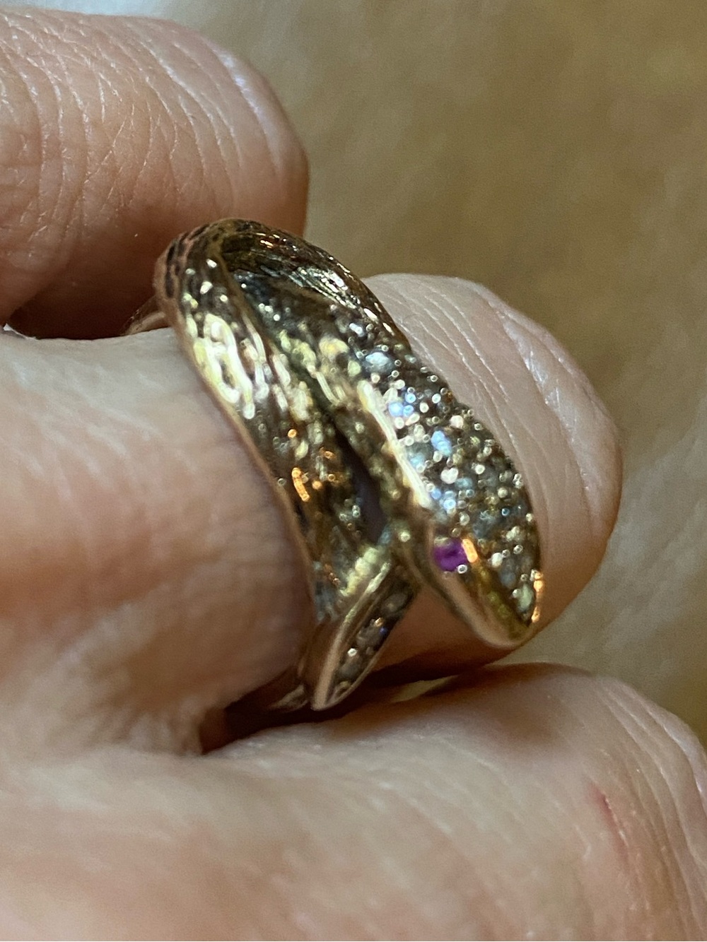 Vintage yellow gold and diamonds snake ring 5.75 - Picture 8 of 13